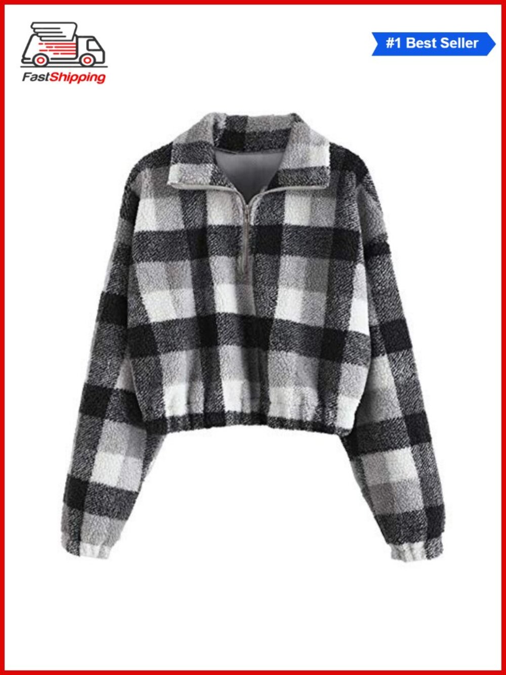 ✨ Faux Fur Pullover Half Zip Long Sleeve Crop Sweatshirt Top